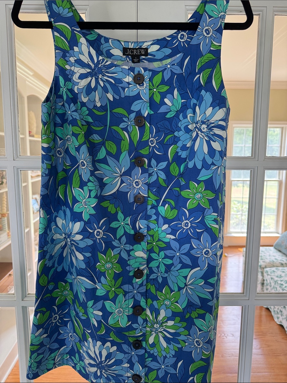 J. Crew Blue Green Floral Button-Front Mini Dress - Picture 5 of 7